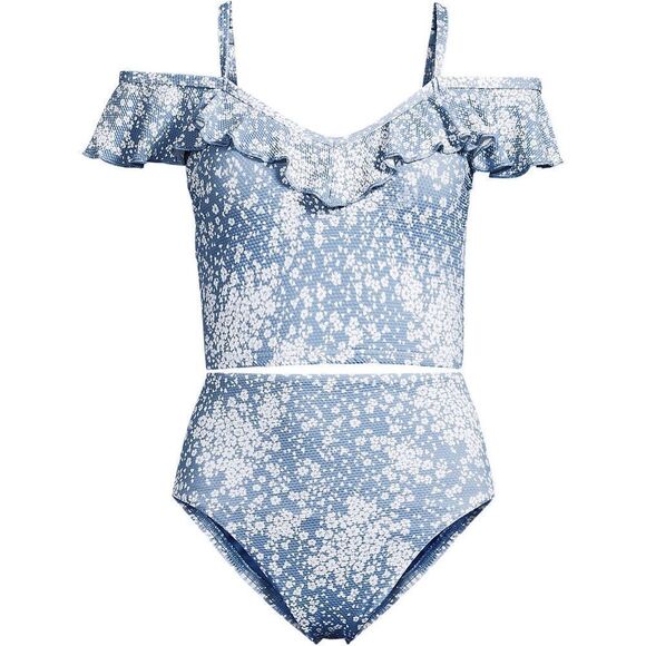 Land's End Two Piece Pique Ruffle Midkini and bottom Meadow Dixie floral Var